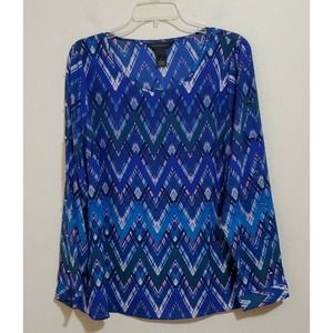 Investments Blouse Shirt Top Chevron Print Career